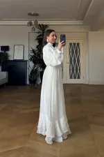 Mandarin Collar Long Dress with Ruffle Detail Mandarin Collar Long Dress with Ruffle Detail