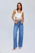 Yüksek Wideleg Kadın Kot Pantolon