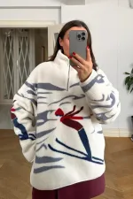 Dik Yaka Fermuarlı Polar Kadın Sweatshirt