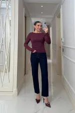 Kayık Yaka uzun Kollu Bluz