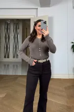 Snap-Button Ribbed Knit Sweater