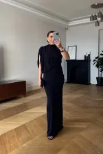 Tek Omuz Drape Detaylı Uzun Elbise