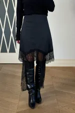 Dantelli Saten Mini Etek