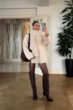 Women's Buttoned Jacket with Scarf Detail