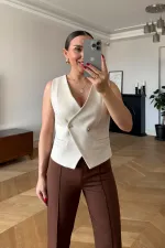 Suni Süet Kruvaze Kadın Yelek