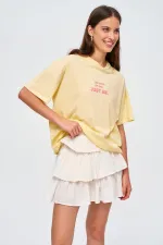 T-shirt à manches courtes imprimé à col rond pour femme, 100 % coton