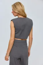 Düğmeli Crop Kadın Yelek