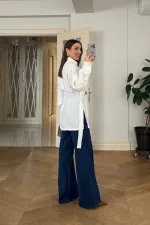 Kruvaze Kemerli Uzun Kollu Bluz