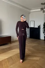 Toka Detaylı Bluz Etek Takım