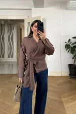 Kruvaze Bağlamalı Uzun Kollu Bluz