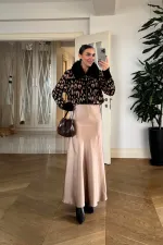 Beli Lastikli Uzun Saten Etek