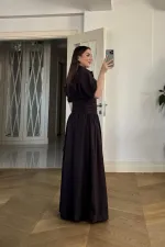 Gömlek Yaka Drapeli Uzun Elbise