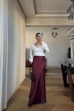 Beli Lastikli Uzun Saten Etek