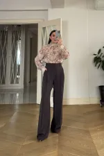 Desenli Şal Yaka Uzun Kollu Bluz