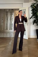 Kemerli Blazer Ceket Pantolon Kadın Takım