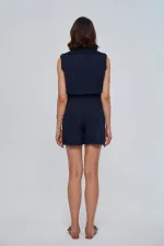 Kruvaze Yaka Kısa Kadın Tulum