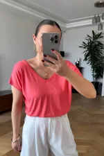 Ön Arka V Kısa Kollu Kadın Tişört