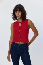 Bağlamalı Triko Kadın Yelek