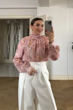 Chemisier à manches longues et col châle à motifs