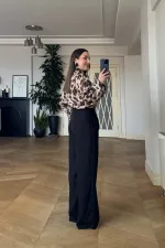 Dikiş Detaylı Bol Paça Kadın Pantolon