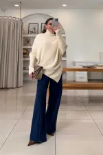 Balıkçı Yaka Asimetrik Triko Kadın Kazak