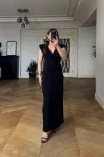Wrap-Neck Padded Long Dress Wrap-Neck Padded Long Dress
