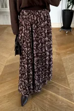 Desenli Beli Lastikli Şifon Etek