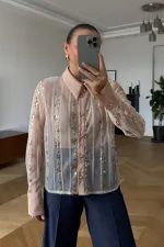 Transparan Tül Kadın Gömlek