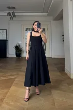 Square Neck Strappy Midi Dress