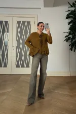 Bağcık Detaylı Fırfırlı Uzun Kollu Bluz