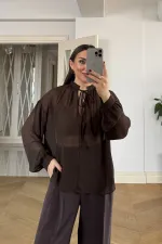 Chemisier en mousseline à manches longues et col mandarin