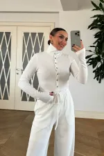 Dik Yaka Fitilli Uzun Kollu Bluz