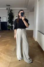 Women's Palazzo Pants with Rhinestone Trim