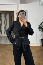 Kruvaze Yaka Uzun Kollu Bluz