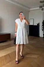 V Yaka Fisto Midi Elbise