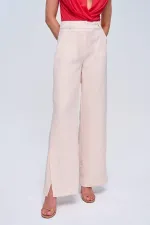 Yırtmaç Detaylı Bol Paça Kadın Pantolon