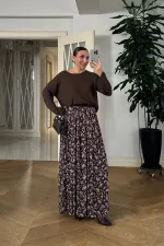 Desenli Beli Lastikli Şifon Etek