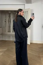 Gold Düğmeli Saten Kadın Gömlek