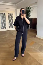 Women's Jacket and Trousers Suit with Drawstring Waist Women's Jacket and Trousers Suit with Drawstring Waist