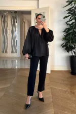 Bisiklet Yaka Uzun Kollu Bluz