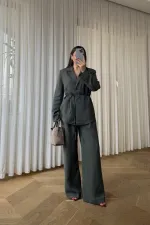 Çizgili Ceket pantolon Kadın Takım