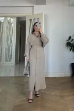 Kuşak Detaylı Uzun Kollu Gömlek Elbise