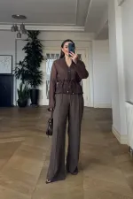 Dikiş Detaylı Bol Paça Kadın Pantolon