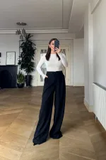 Taşlı Şerit Detaylı Palazzo Kadın Pantolon