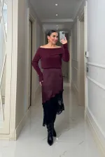 Asimetrik Kesim Dantel Detaylı Saten Etek