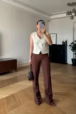 Suni Süet Kruvaze Kadın Yelek