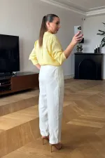 Pileli Keten Kadın Pantolon