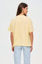 T-shirt à manches courtes imprimé à col rond pour femme, 100 % coton