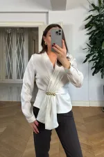 Kruvaze Yaka Uzun Kollu Bluz