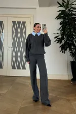 Gömlek Yaka Triko Kadın Kazak